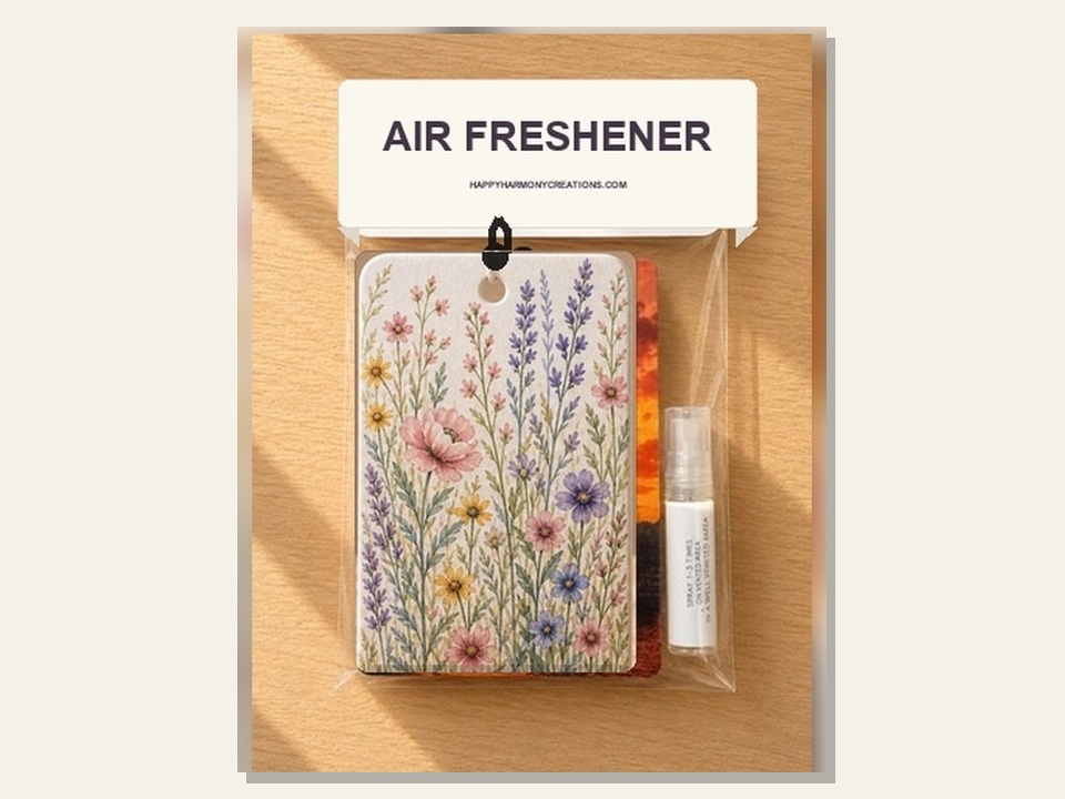 rectangular air freshener with wildflower garden artwork