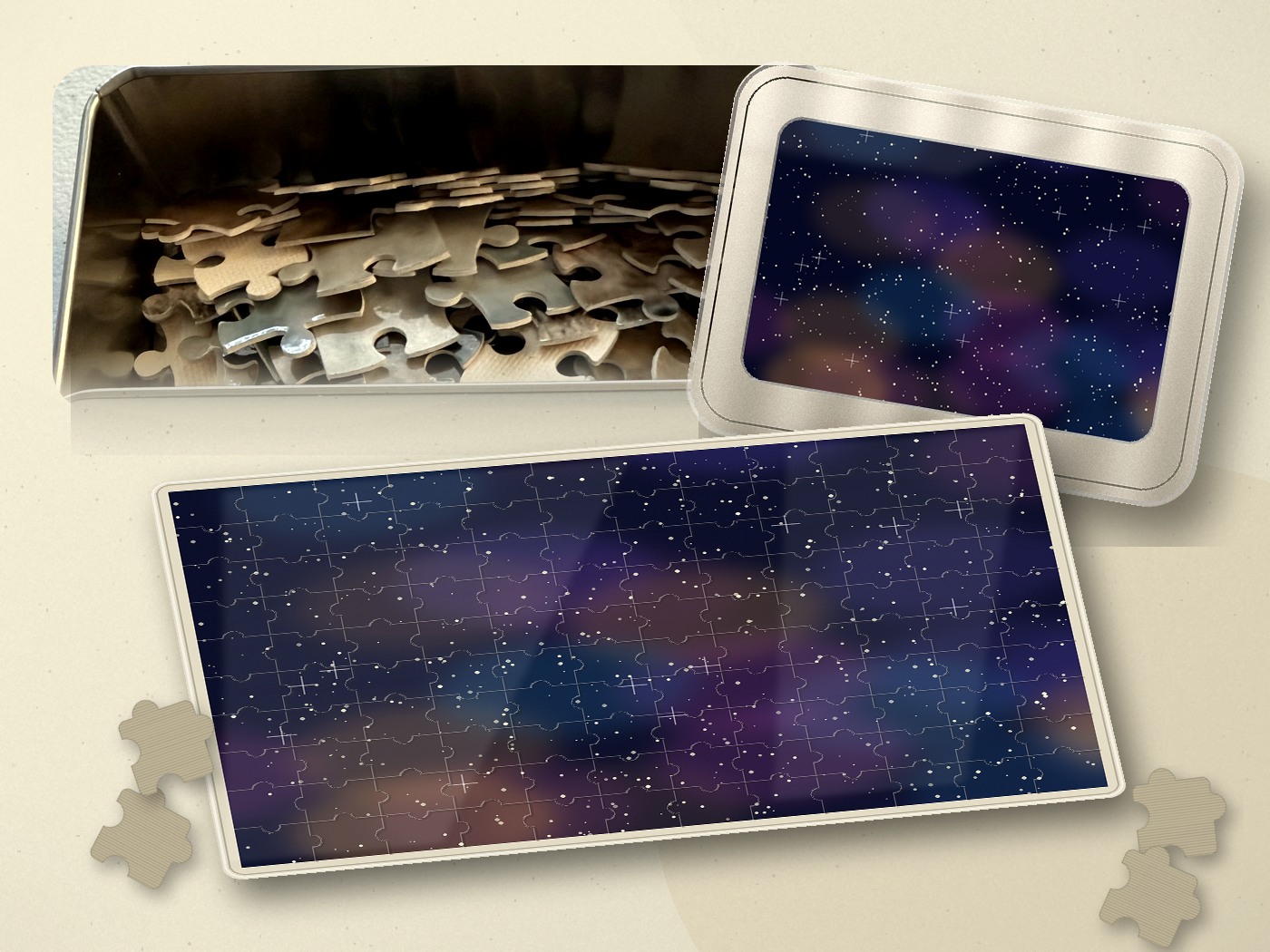 120 piece puzzle with galaxy night artwork and matching box
