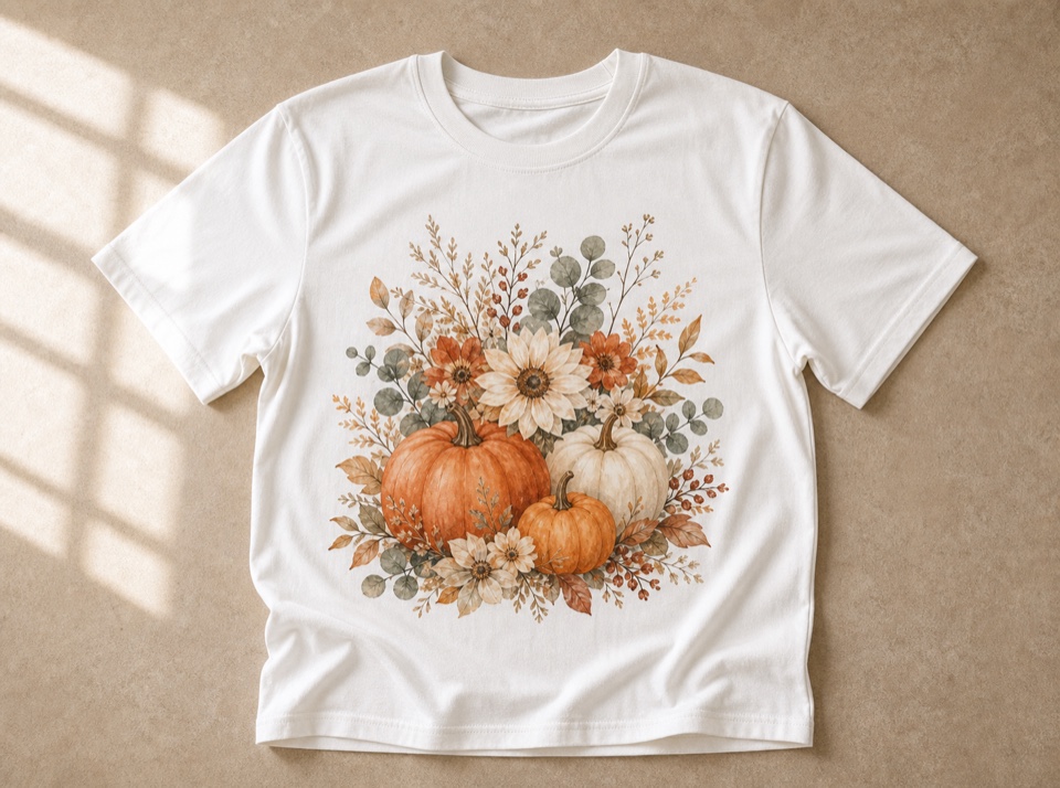 T-shirt with autumn pumpkin artwork