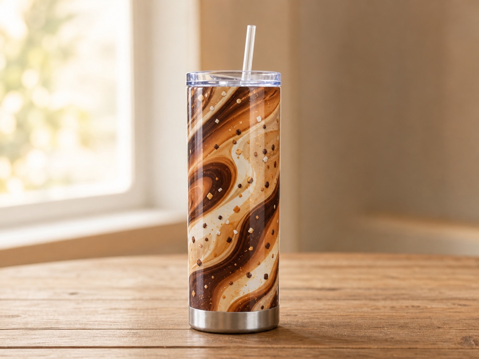 tumbler with caramel nougat candy-inspired wrap