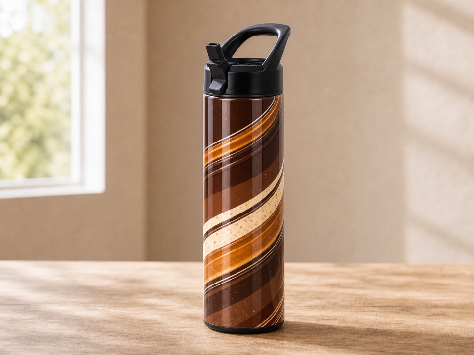 20 oz straight water bottle with caramel nougat candy inspired wrap